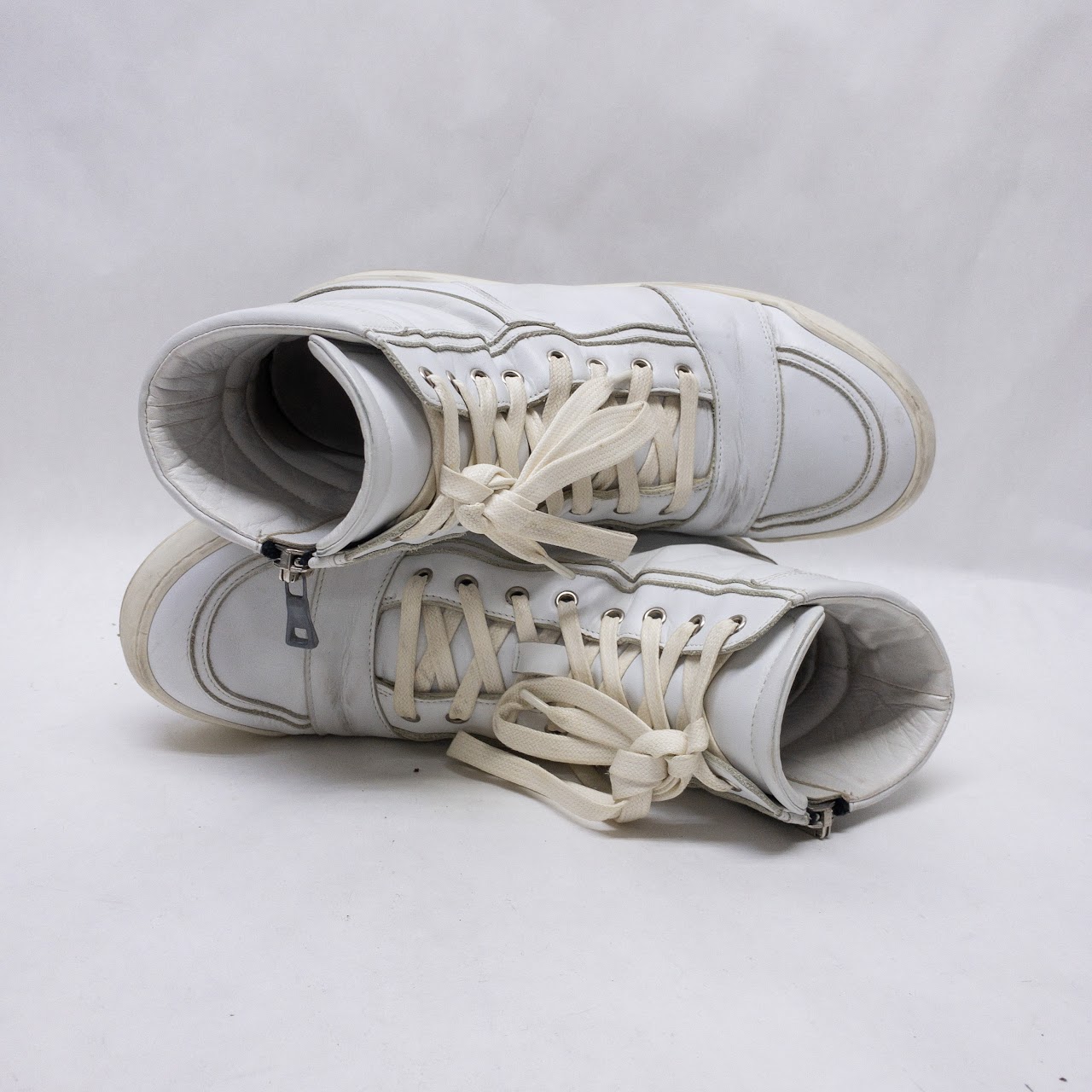 Balmain White Leather High Top Sneakers