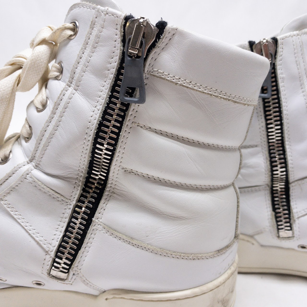 Balmain White Leather High Top Sneakers