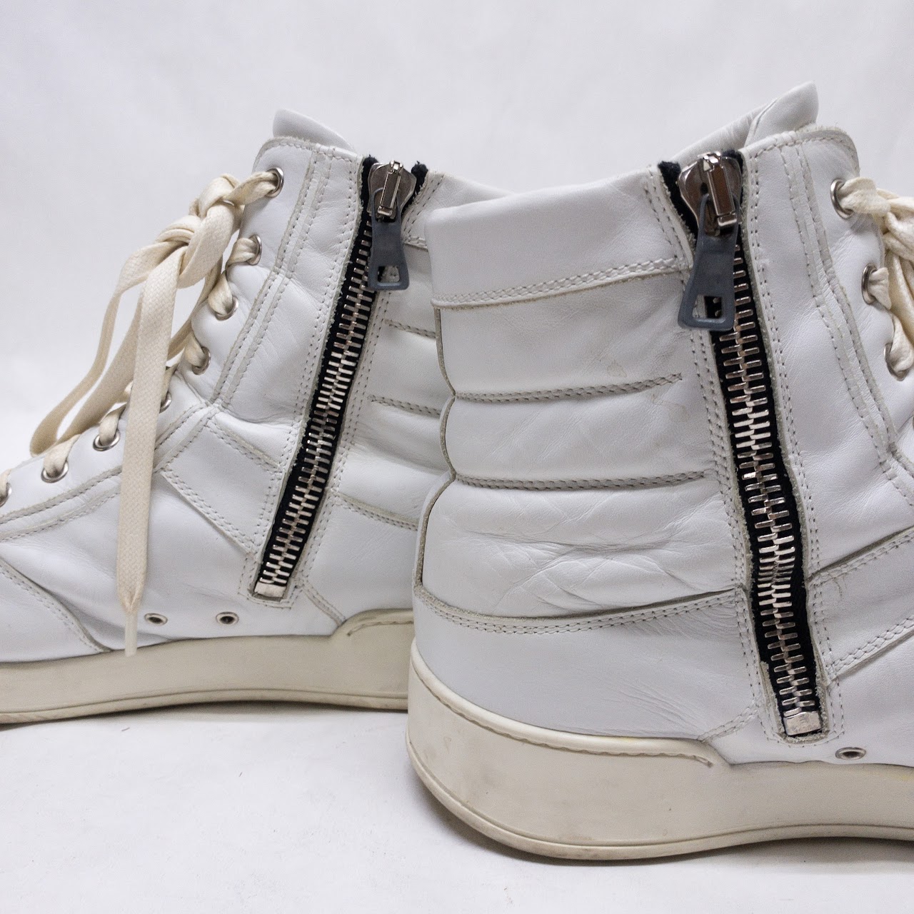 Balmain White Leather High Top Sneakers