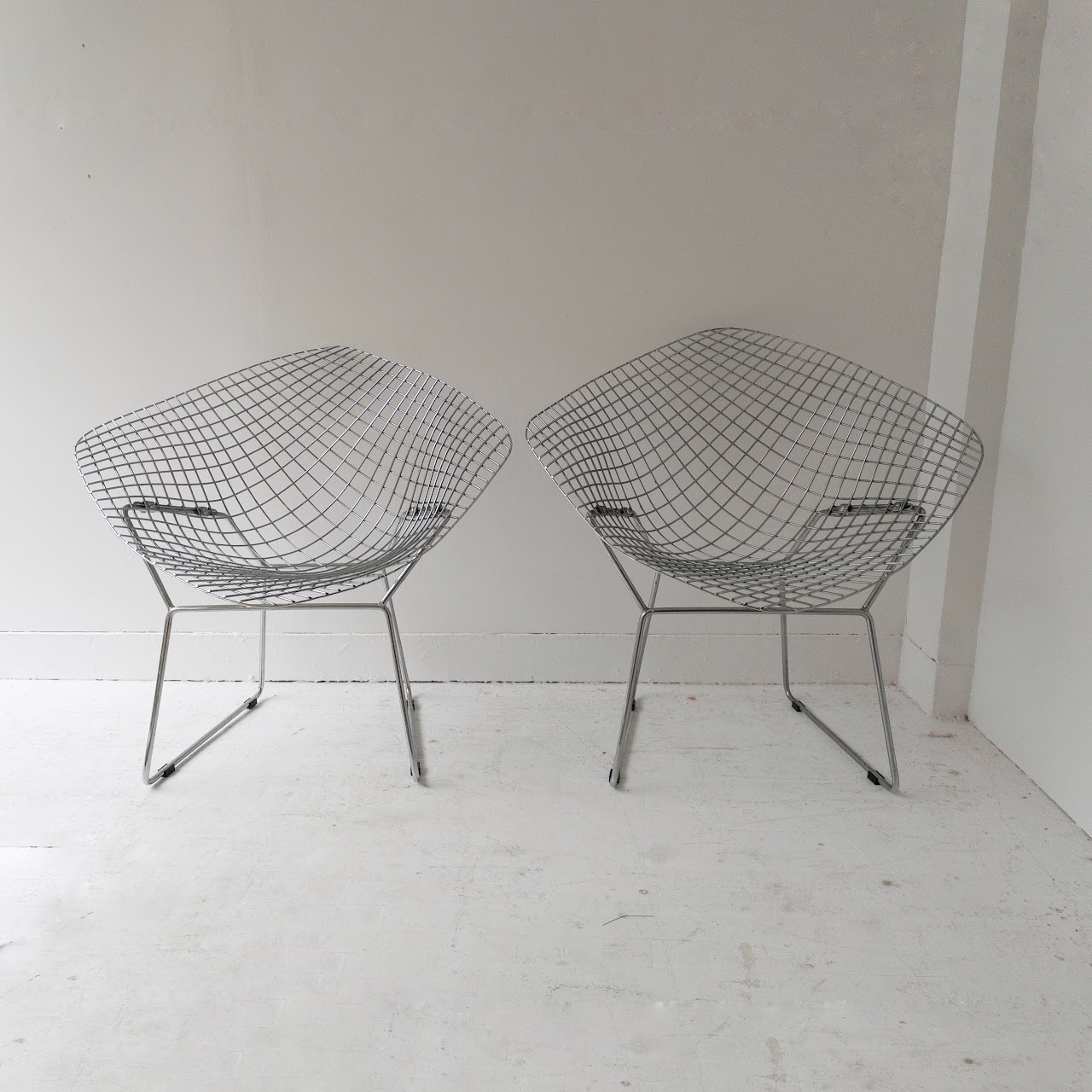 Bertoia-Style Vintage Diamond Wire Chair Pair