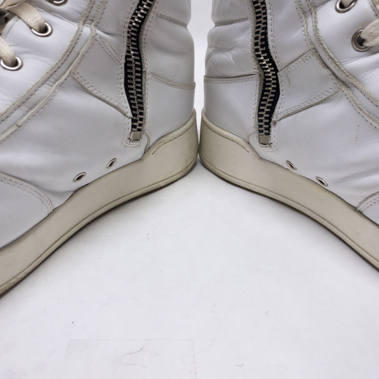 Balmain White Leather High Top Sneakers