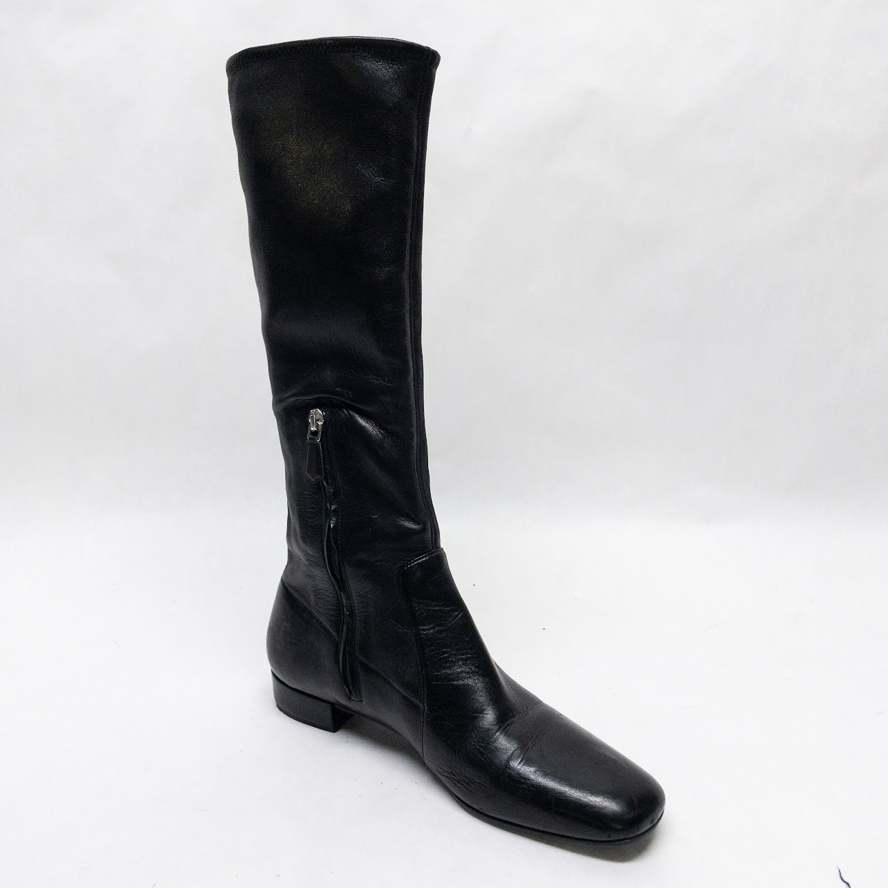 Prada Black Leather Calf-High Boots