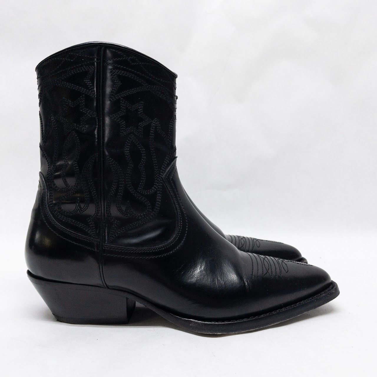 Sandro Embroidered Black Leather Western Boots