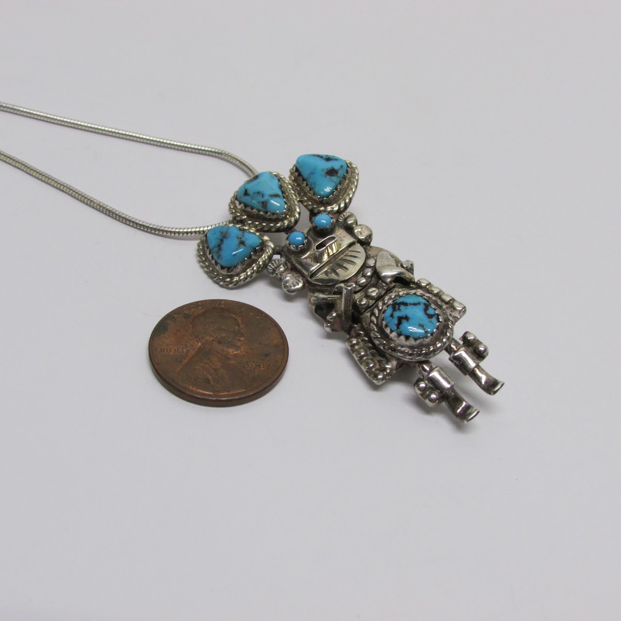 Sterling Silver & Turquoise Signed Navajo Kachina Brooch Pendant