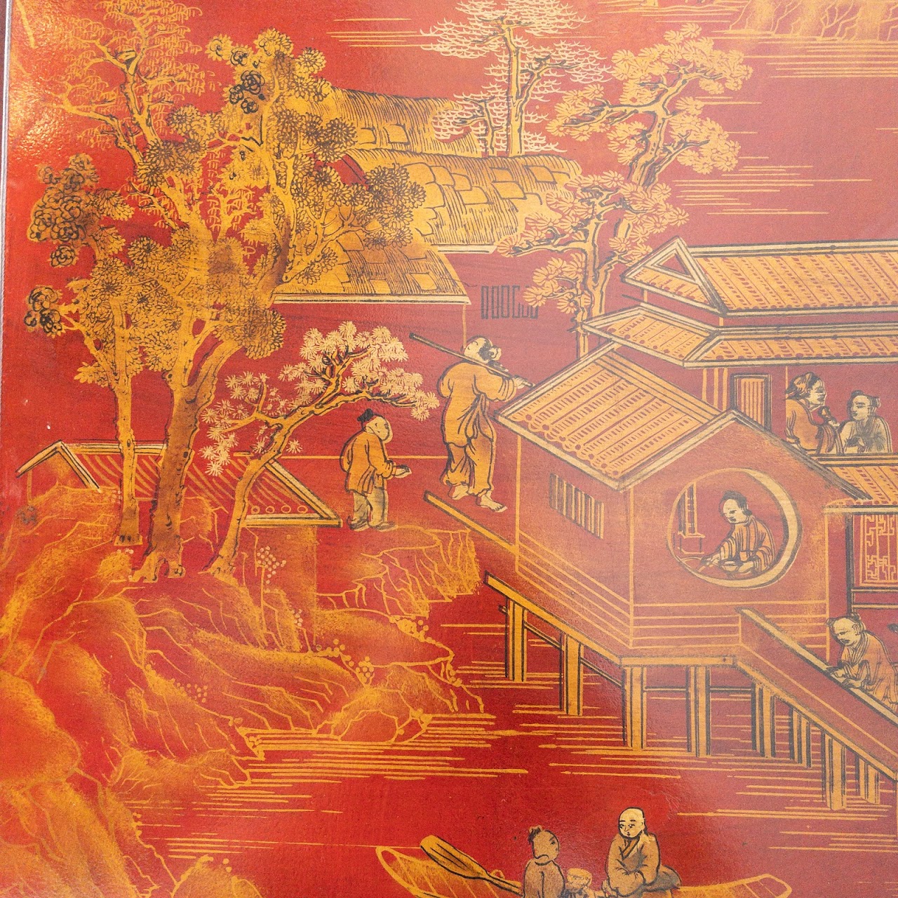Chinese Lacquer & Gilt Six-Panel Folding Screen