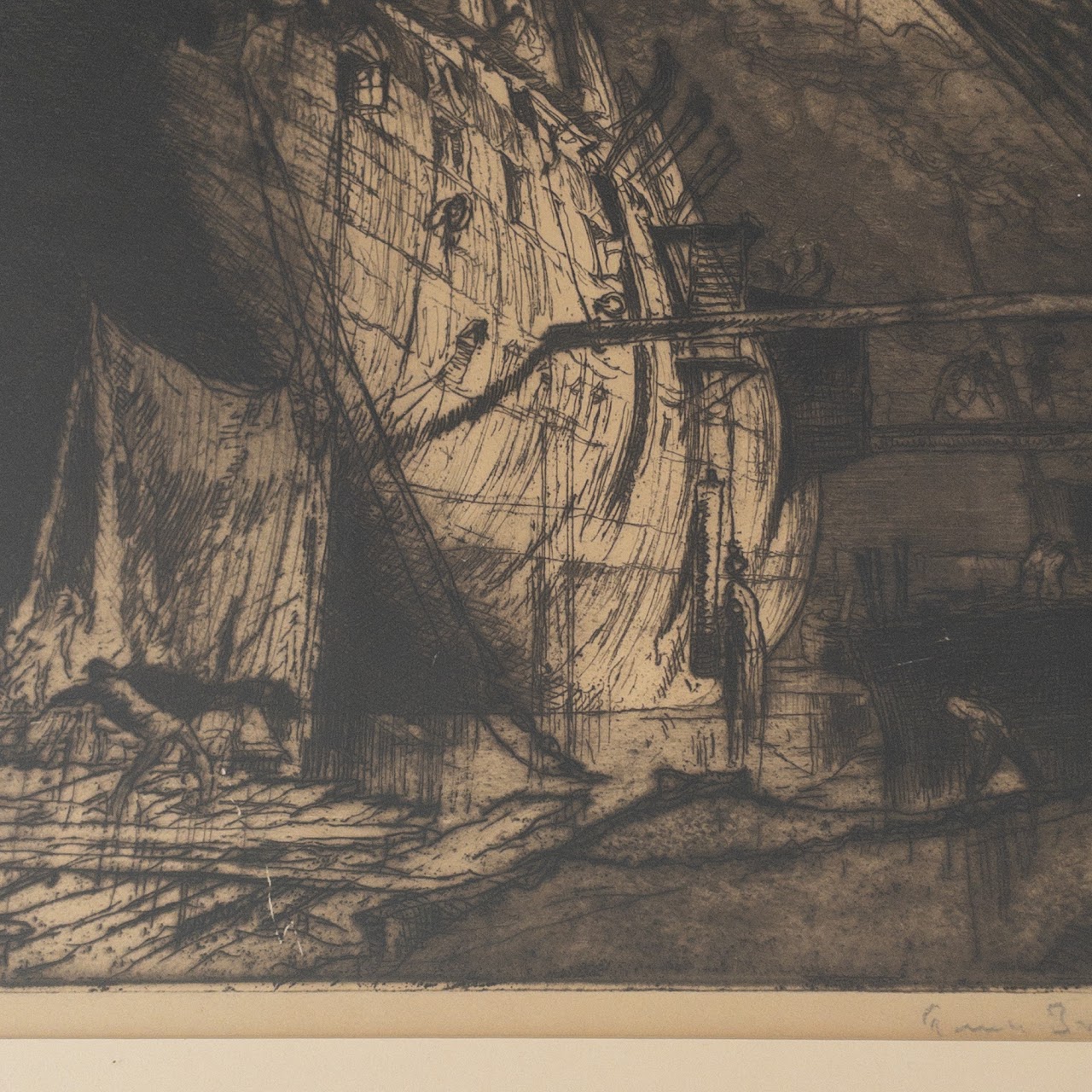 Frank Brangwyn 'Breaking Up the Duncan' Signed Etching