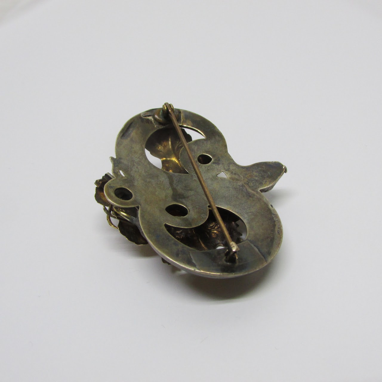 10K & Sterling Silver Art Nouveau Brooch