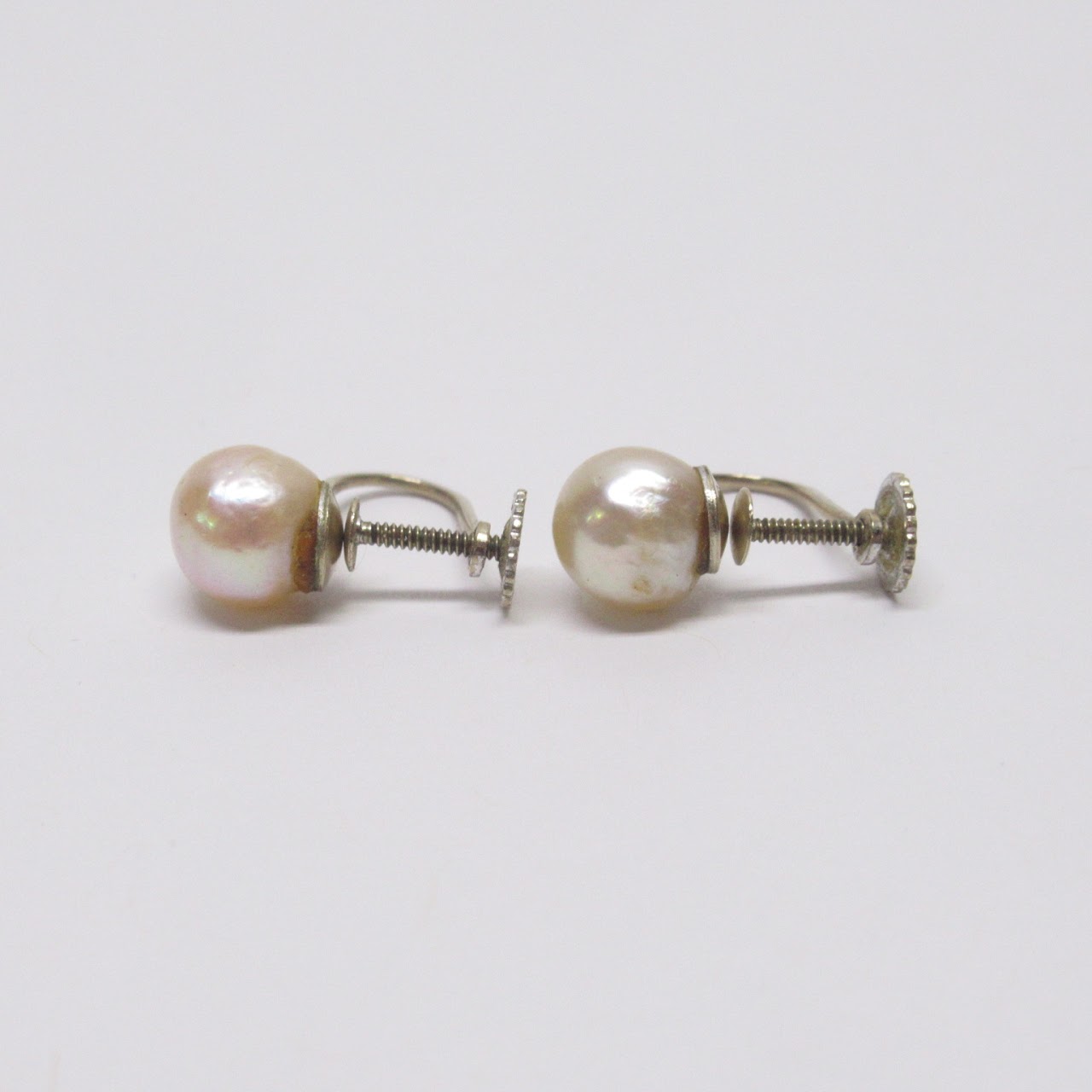 14K White Gold Pearl Clip Earrings