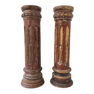 Carved Parcel-Gilt Column Pair