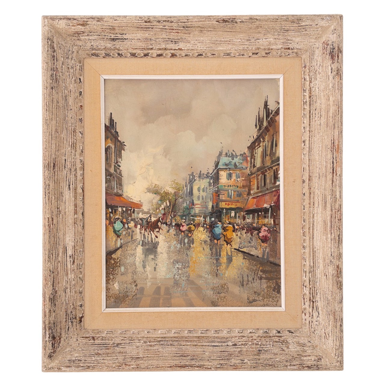 French Street Scene Signed Oil Painting #2