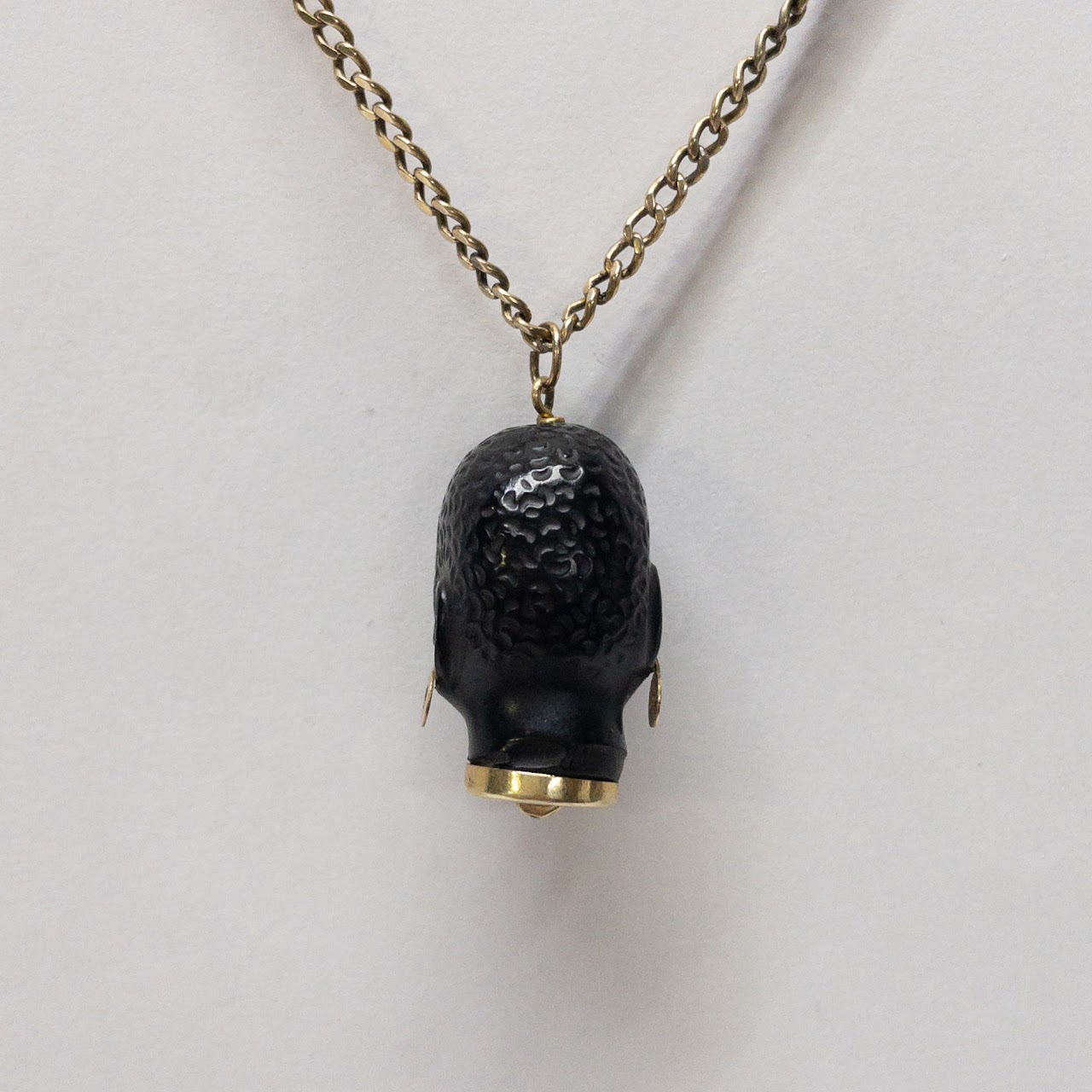 14K Gold Carved Ebony Head Pendant Necklace