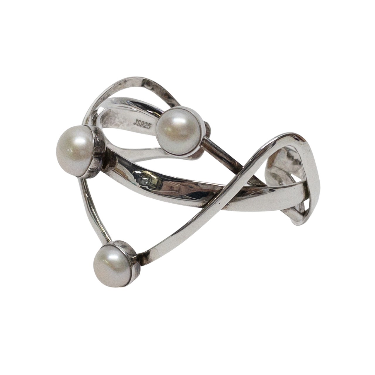 Sterling Silver & Pearl Open Cuff Bracelet