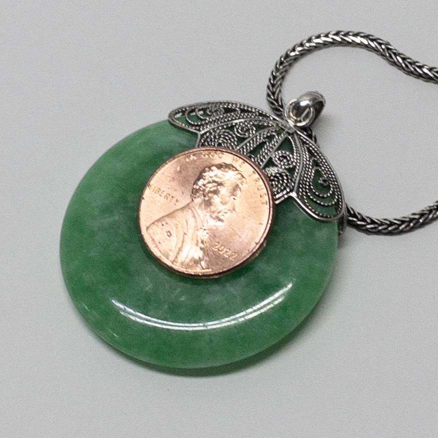 Sterling Silver & Jade Disc Pendant Necklace