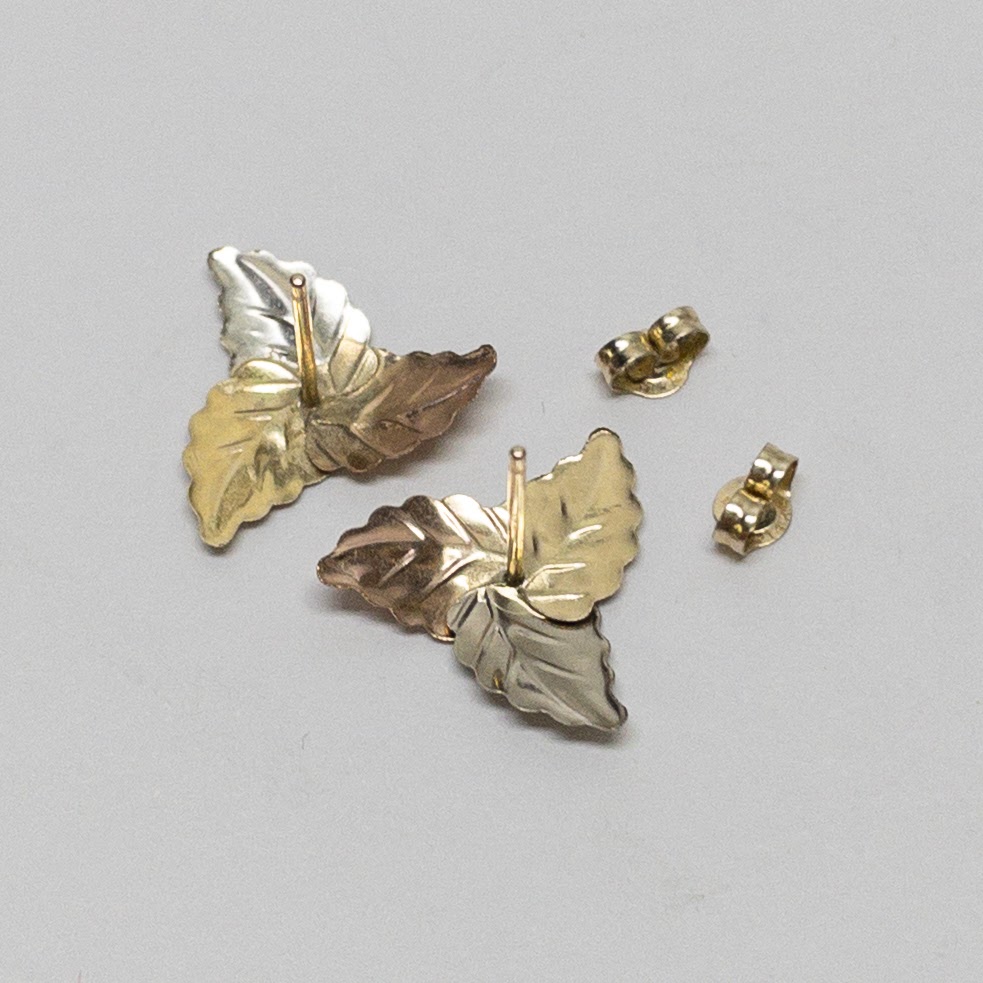 14K Tri-Color Gold Leaf Earrings