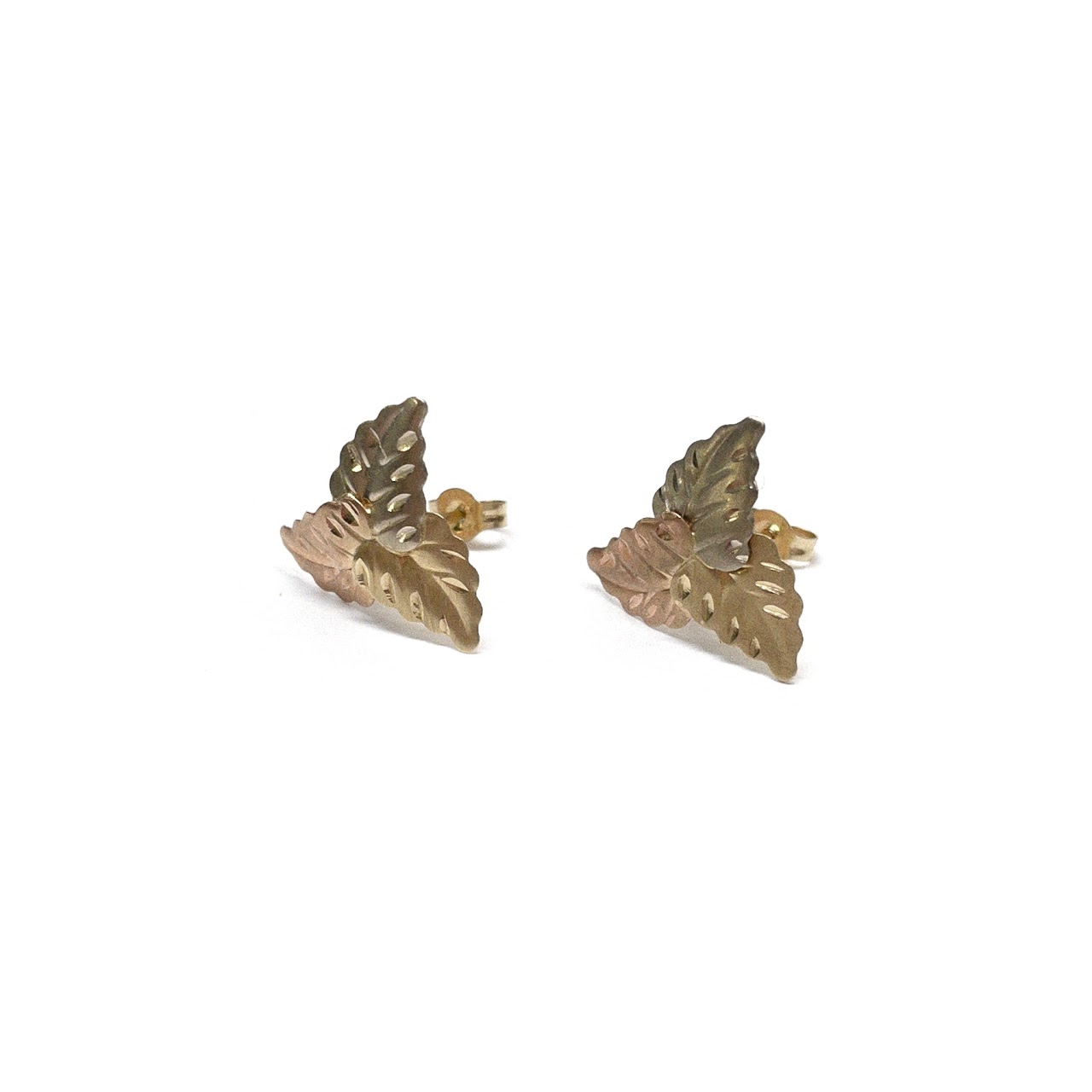 14K Tri-Color Gold Leaf Earrings