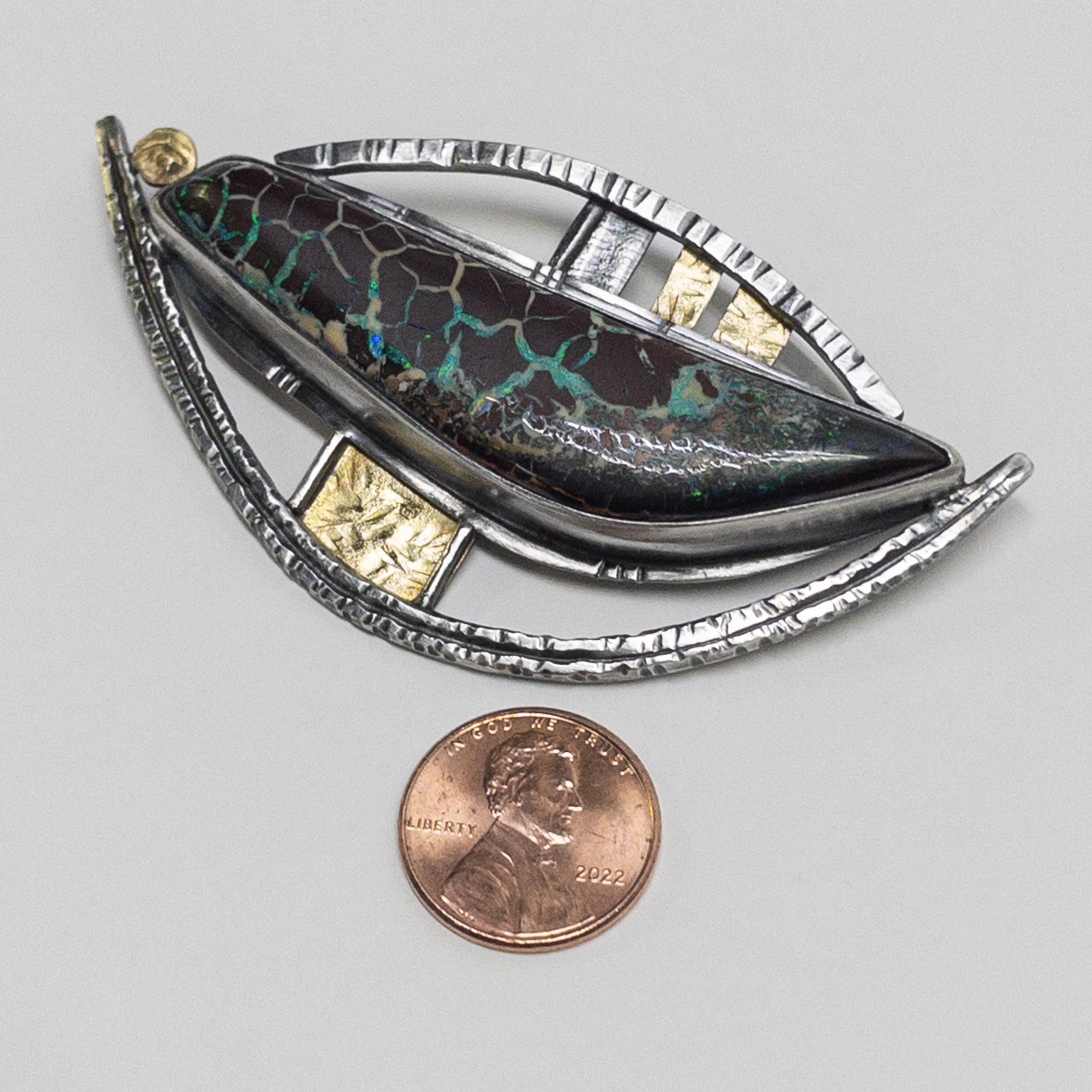 Sterling Silver, 22K Gold & Brown Opal Convertible Brooch