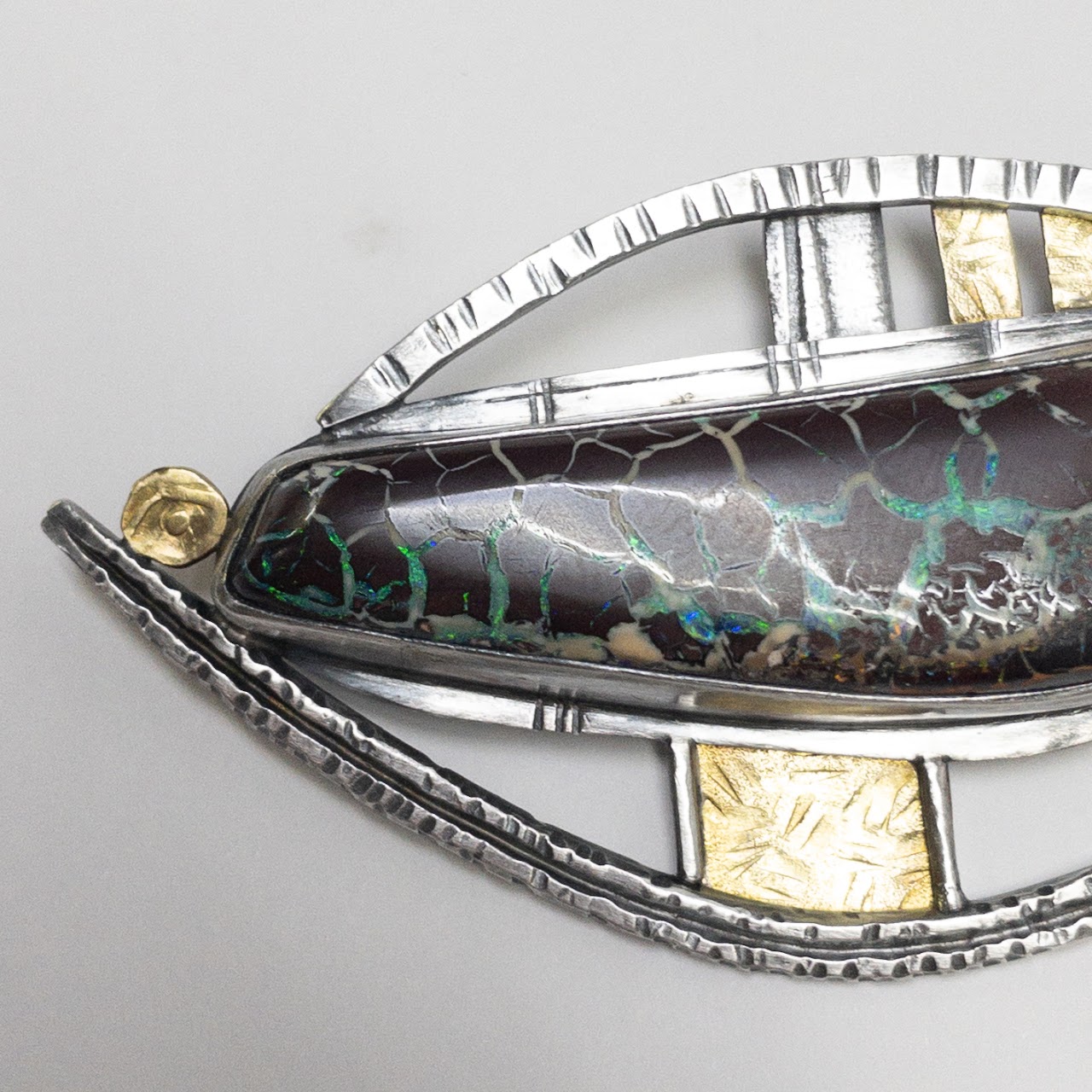 Sterling Silver, 22K Gold & Brown Opal Convertible Brooch