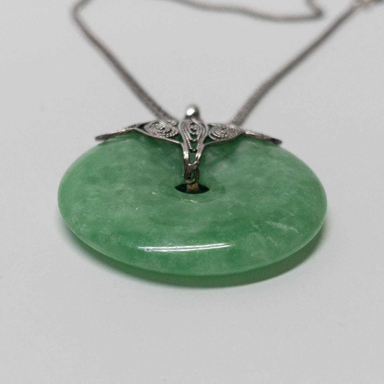 Sterling Silver & Jade Disc Pendant Necklace