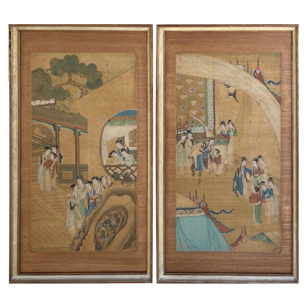 Chinese Antique Gouache Painting Pair