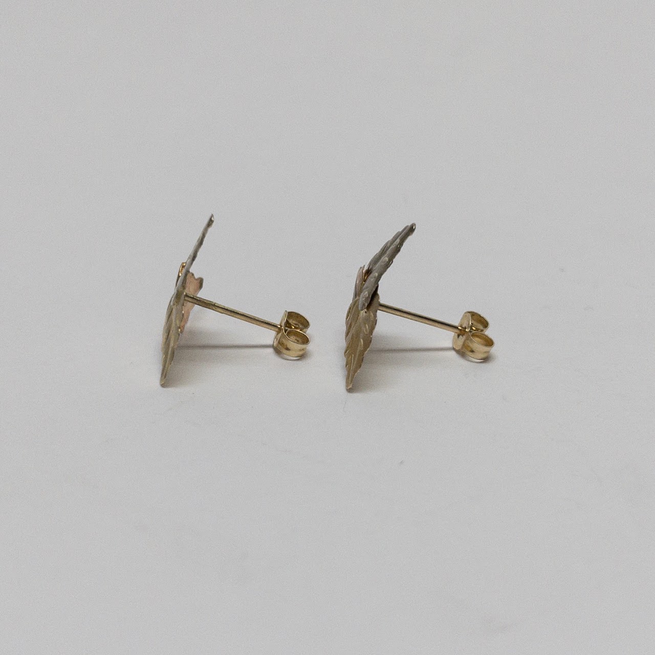 14K Tri-Color Gold Leaf Earrings