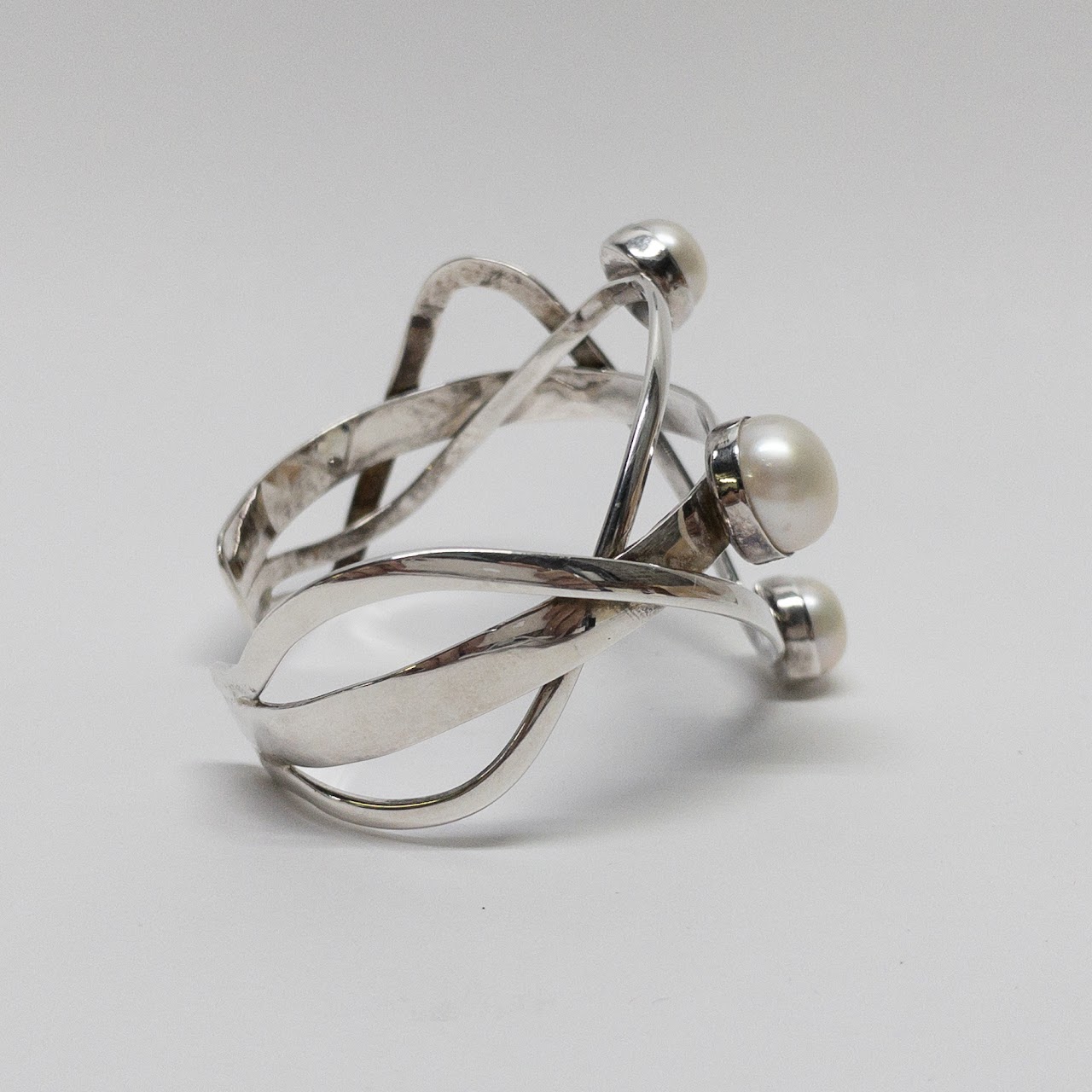 Sterling Silver & Pearl Open Cuff Bracelet