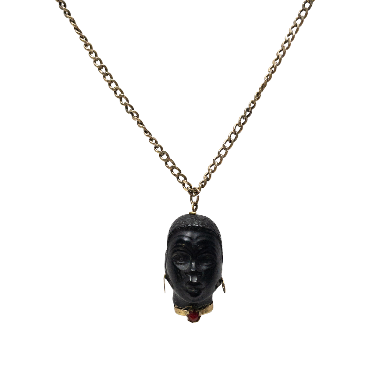 14K Gold Carved Ebony Head Pendant Necklace