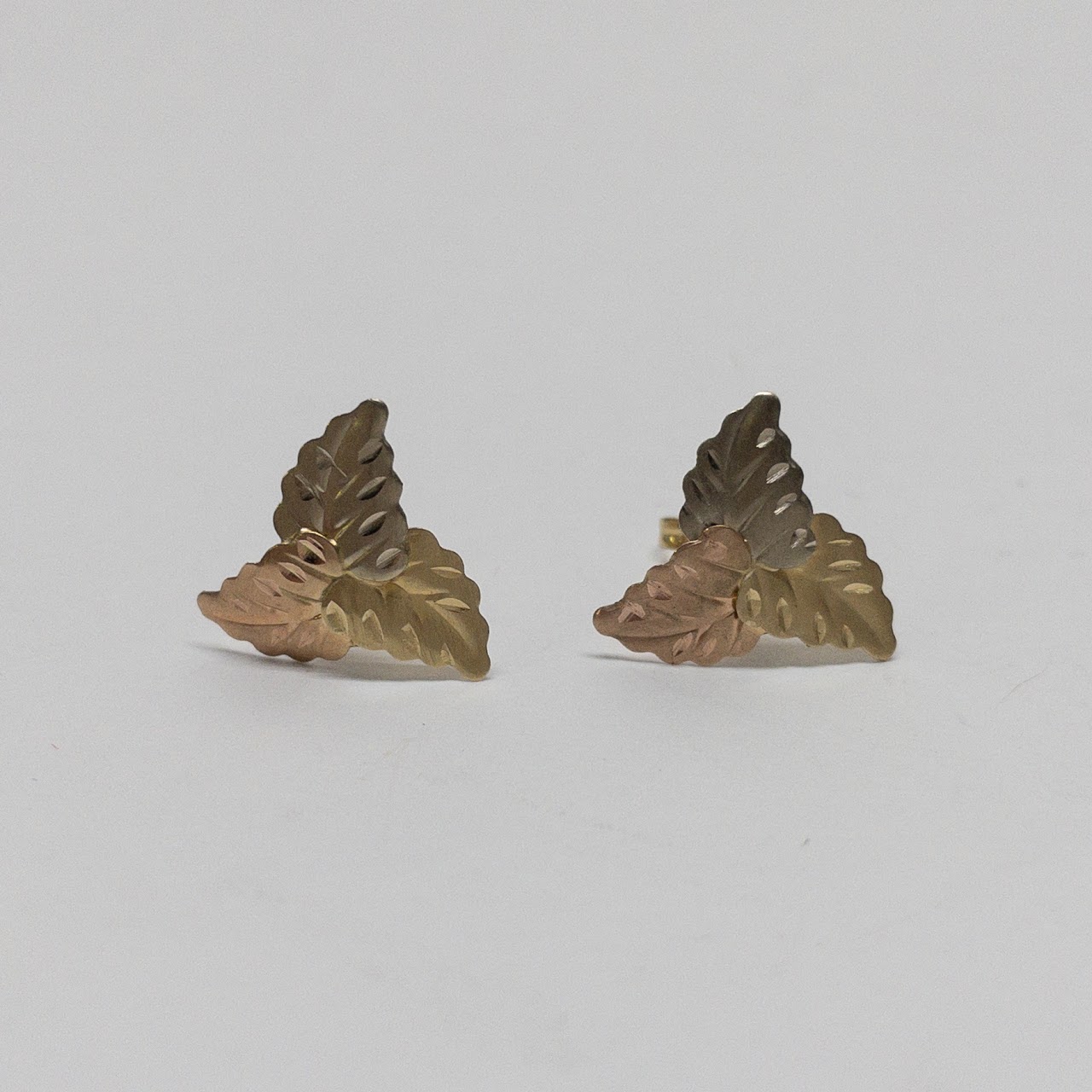 14K Tri-Color Gold Leaf Earrings