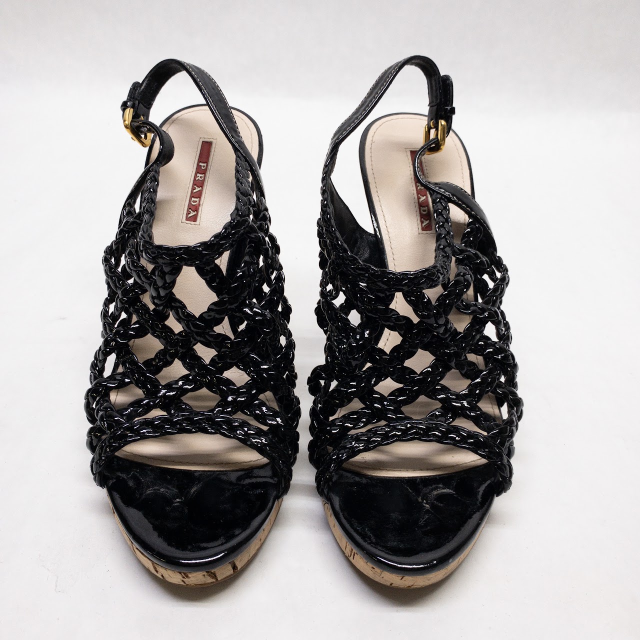 Prada Patent Leather Lattice Sandals