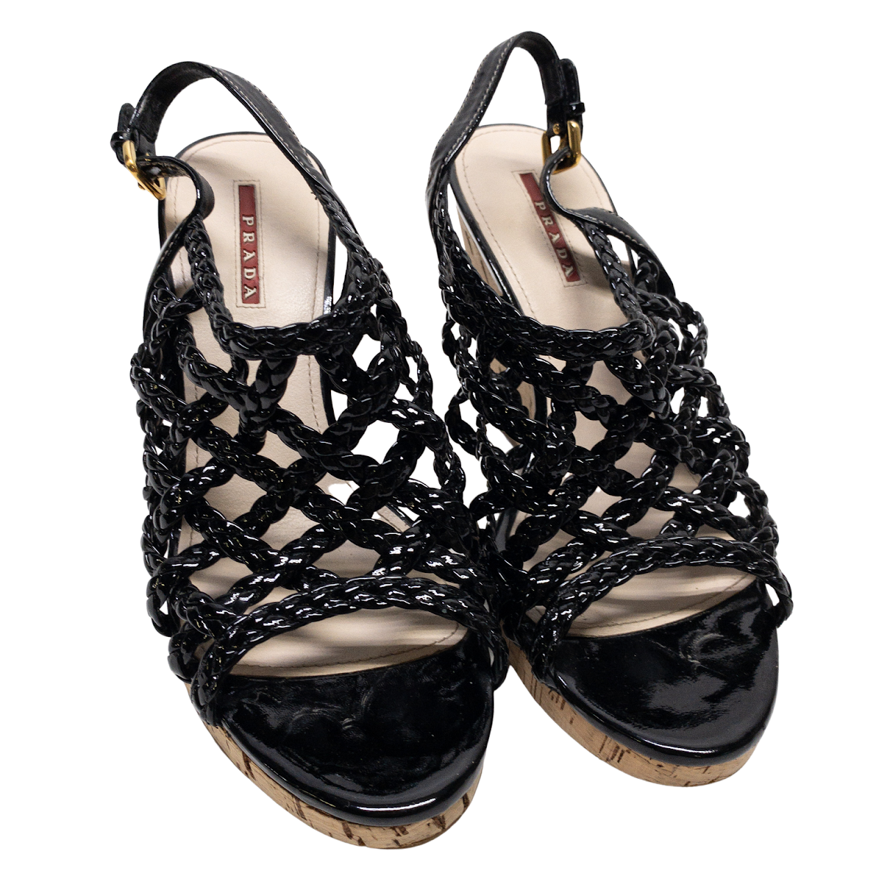 Prada Patent Leather Lattice Sandals