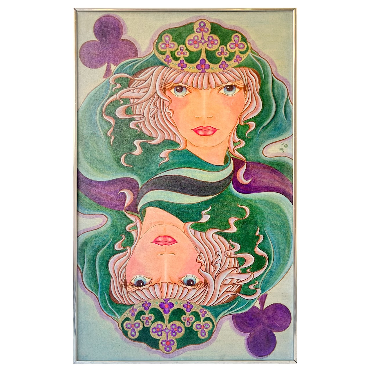 Queen of Clubs Signed Oil Painting, 1977