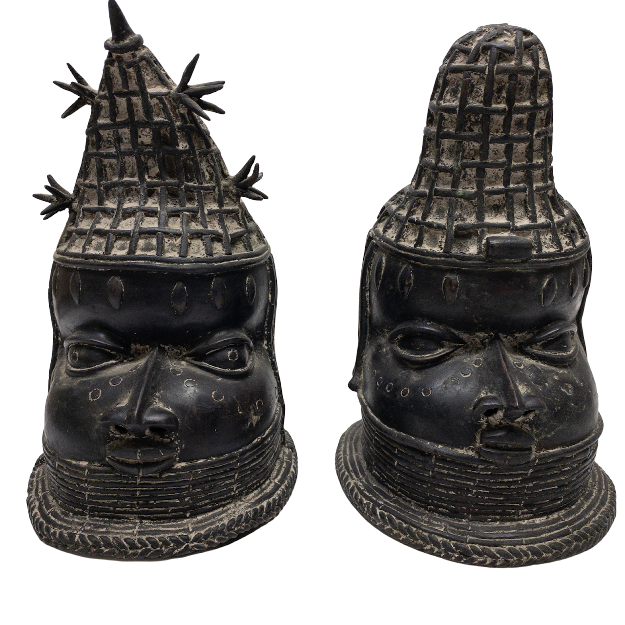 Bronze Benin Head Sculpture Pair