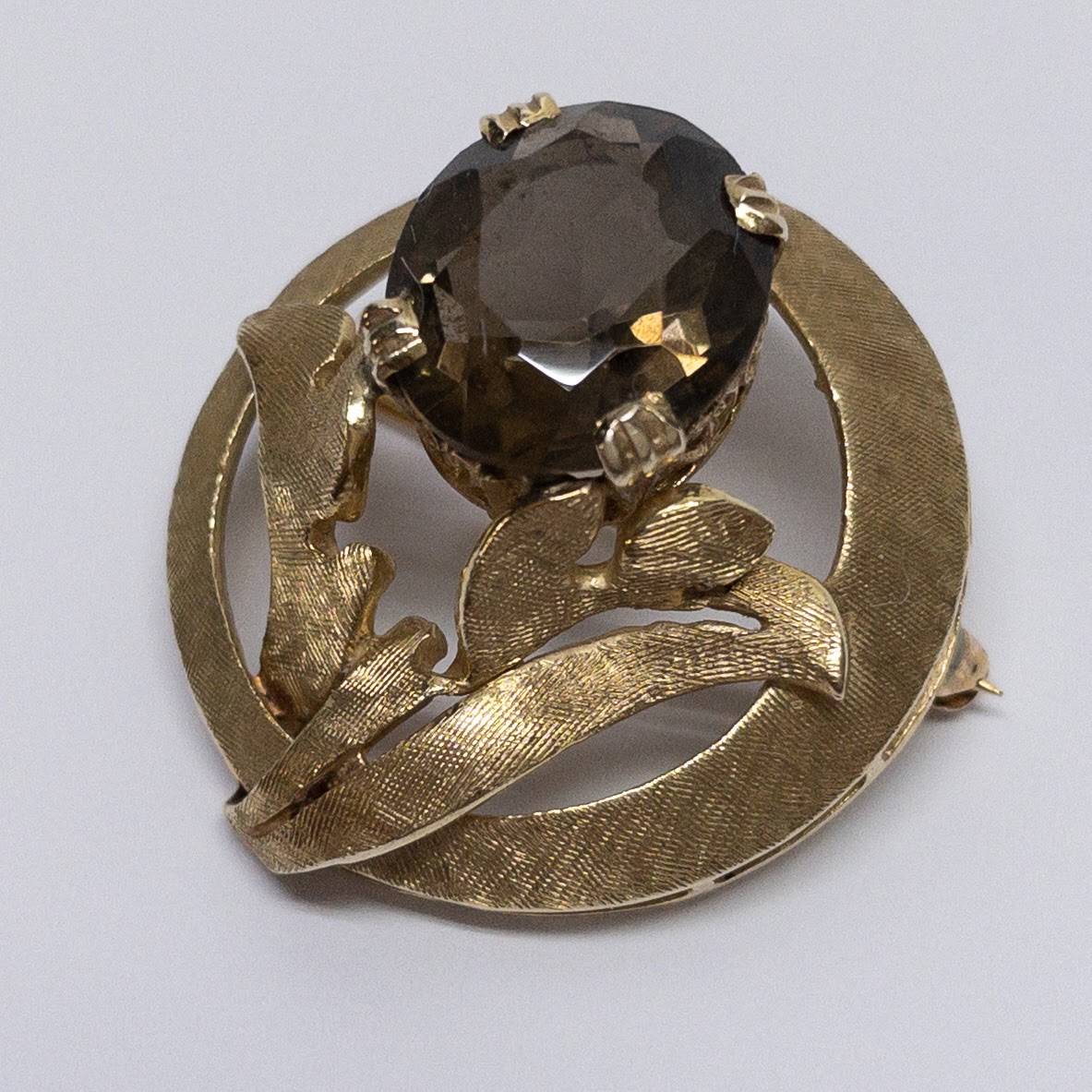 14K Gold & Smoky Quartz Brooch