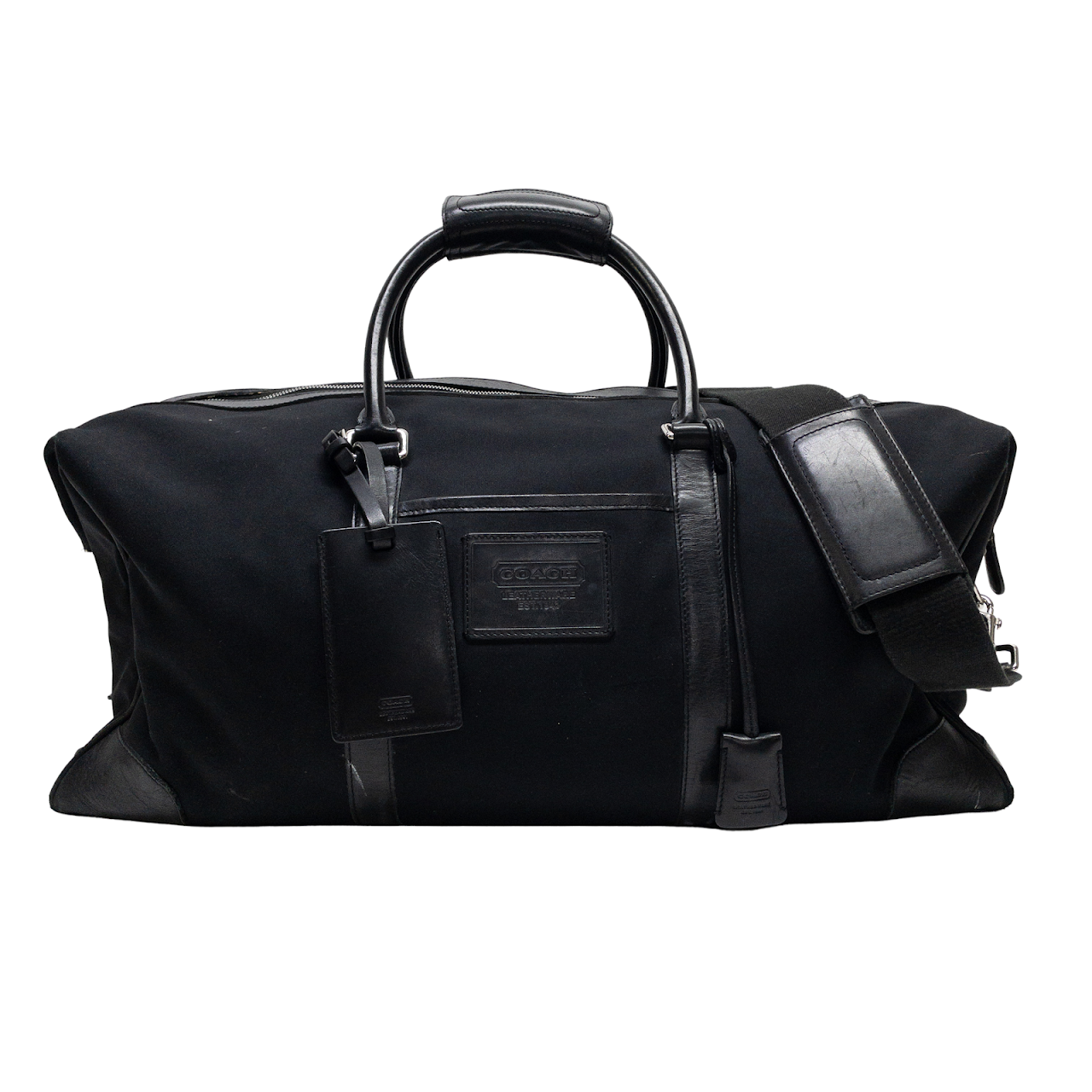 Coach black leather online duffle bag