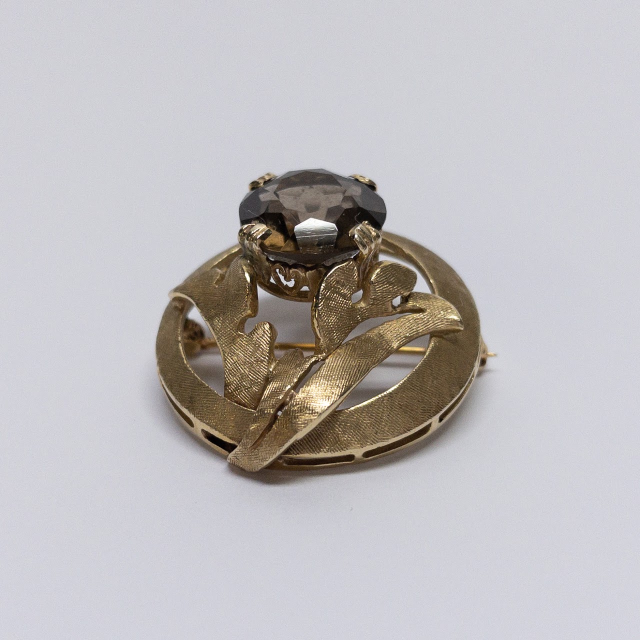 14K Gold & Smoky Quartz Brooch