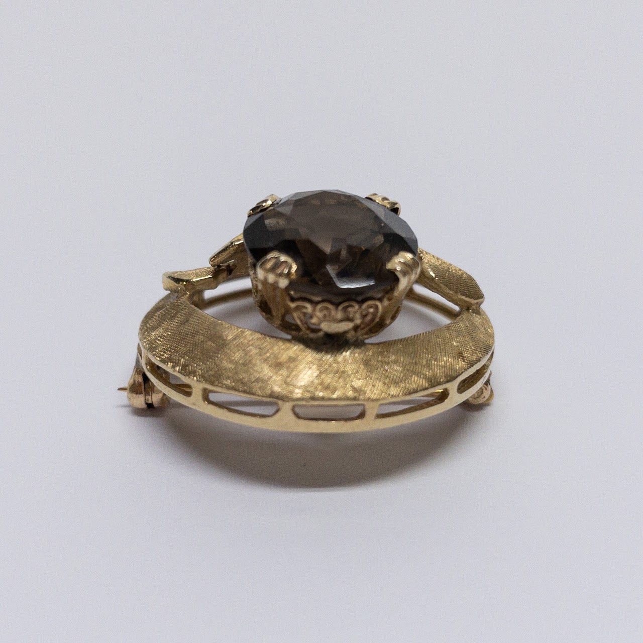 14K Gold & Smoky Quartz Brooch