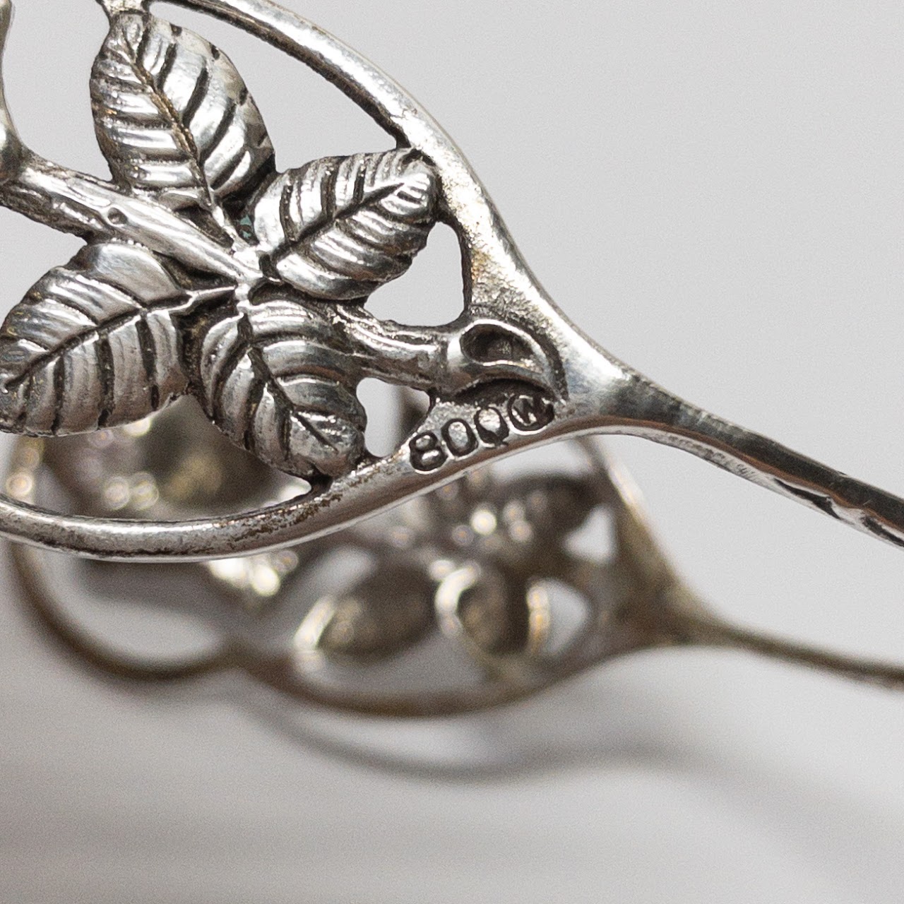 German Silver Shell & Rose Serving Spoon & Small Serving Tongs