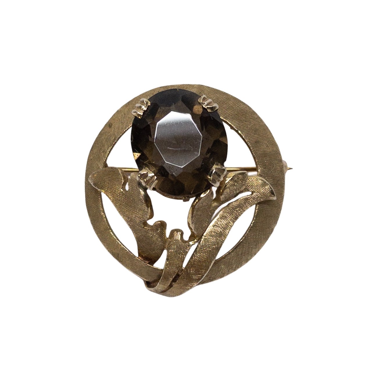 14K Gold & Smoky Quartz Brooch