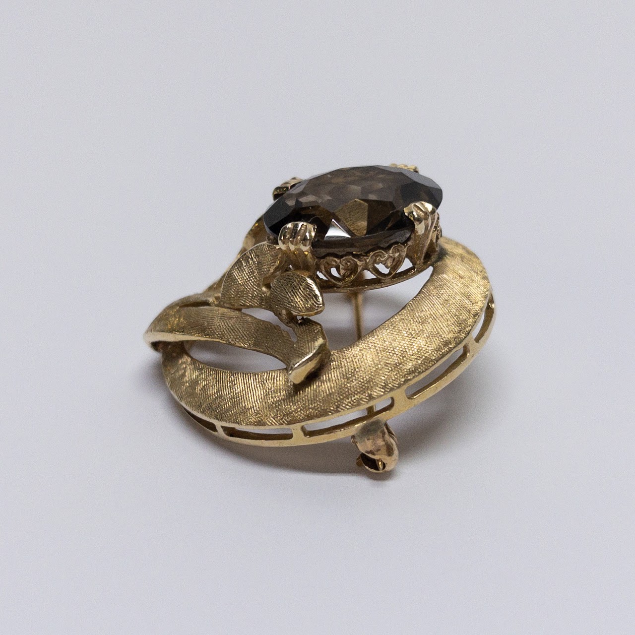 14K Gold & Smoky Quartz Brooch