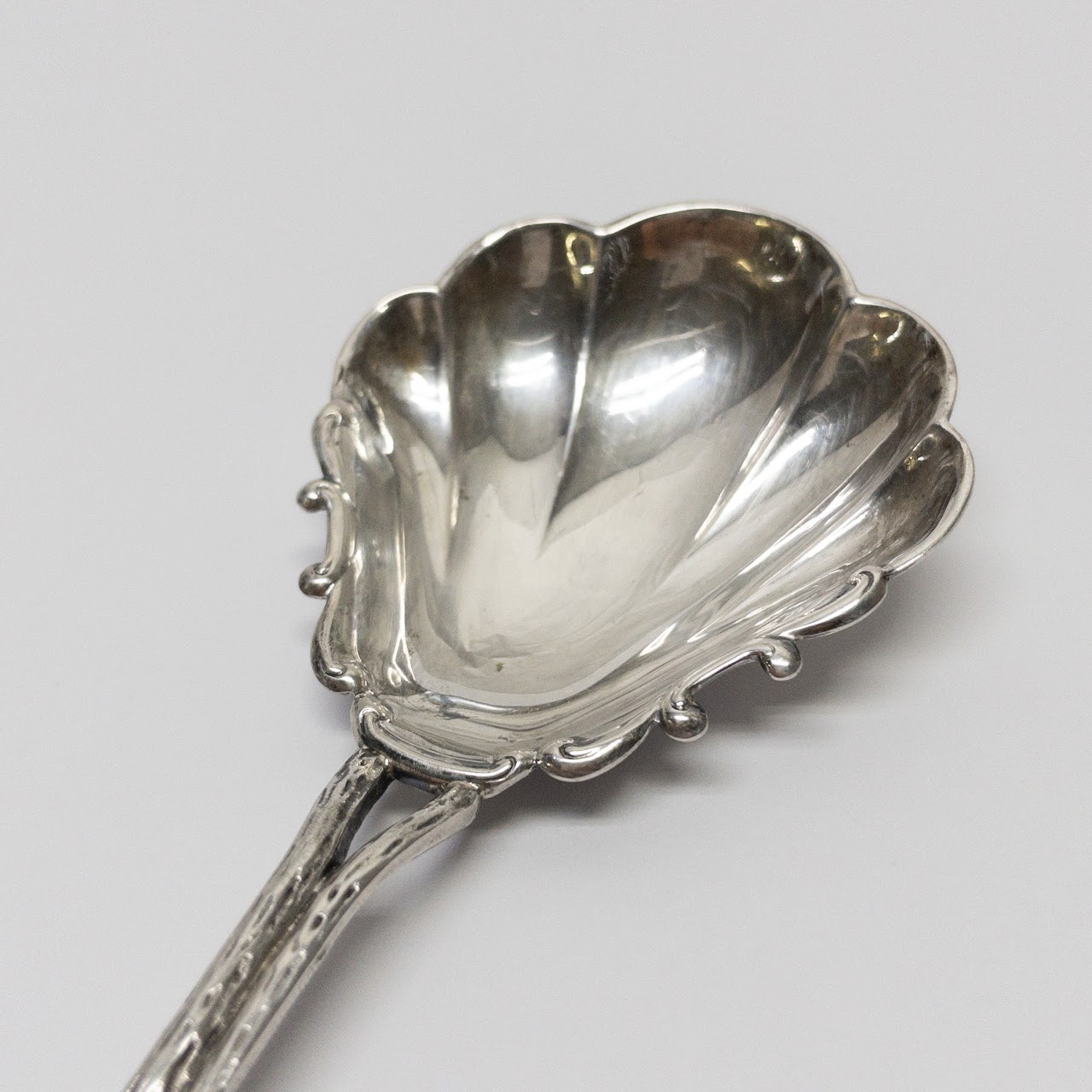 German Silver Shell & Rose Serving Spoon & Small Serving Tongs