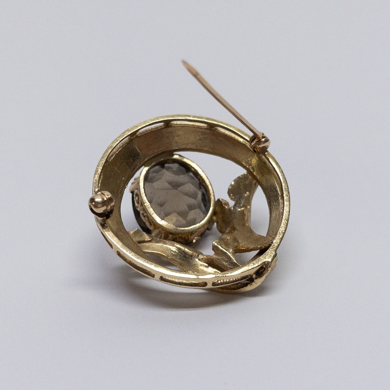 14K Gold & Smoky Quartz Brooch