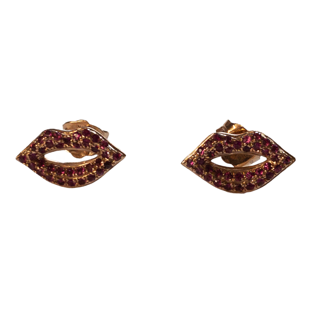 K Gold Pink Sapphire Lips Earrings