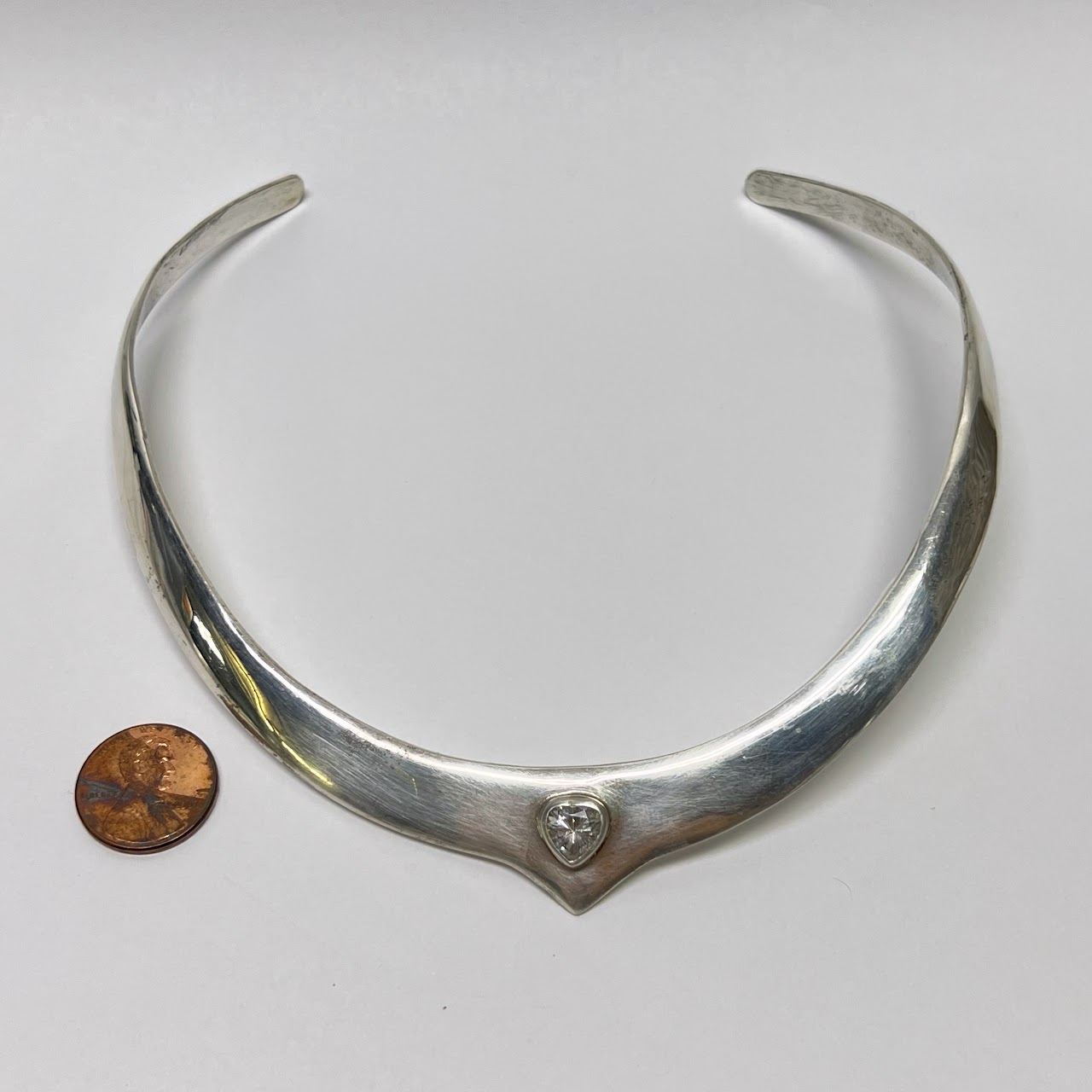 Sterling Silver Choker With Crystal Heart Centerpiece