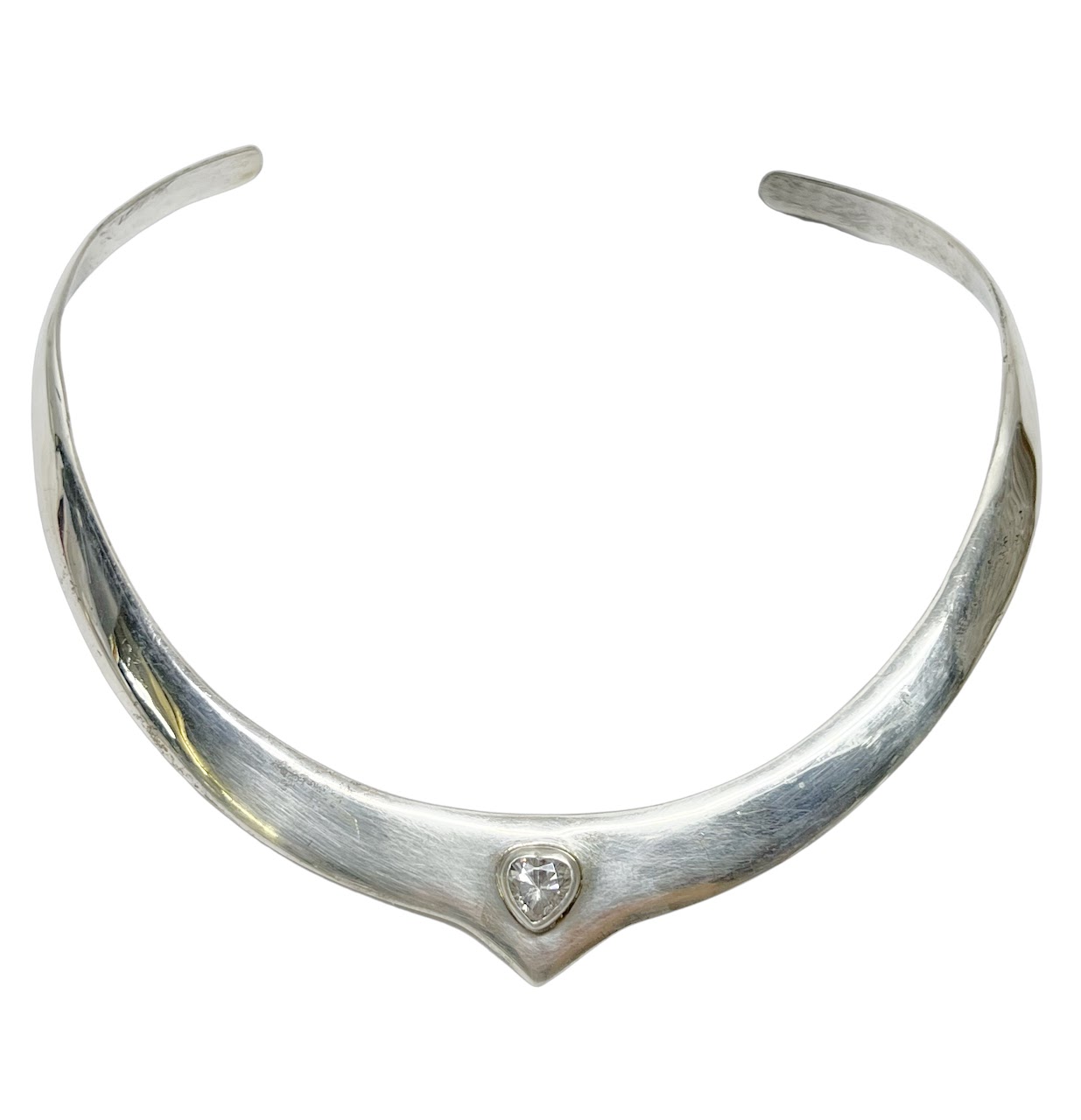 Sterling Silver Choker With Crystal Heart Centerpiece