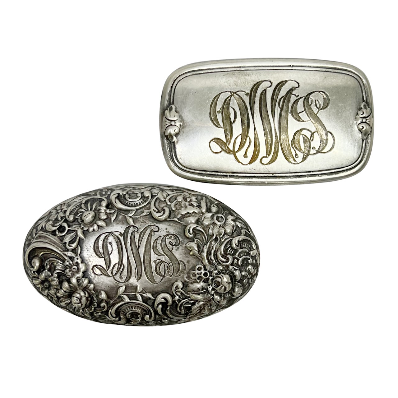 Sterling Silver Pair Of Monogrammed Belt Buckles