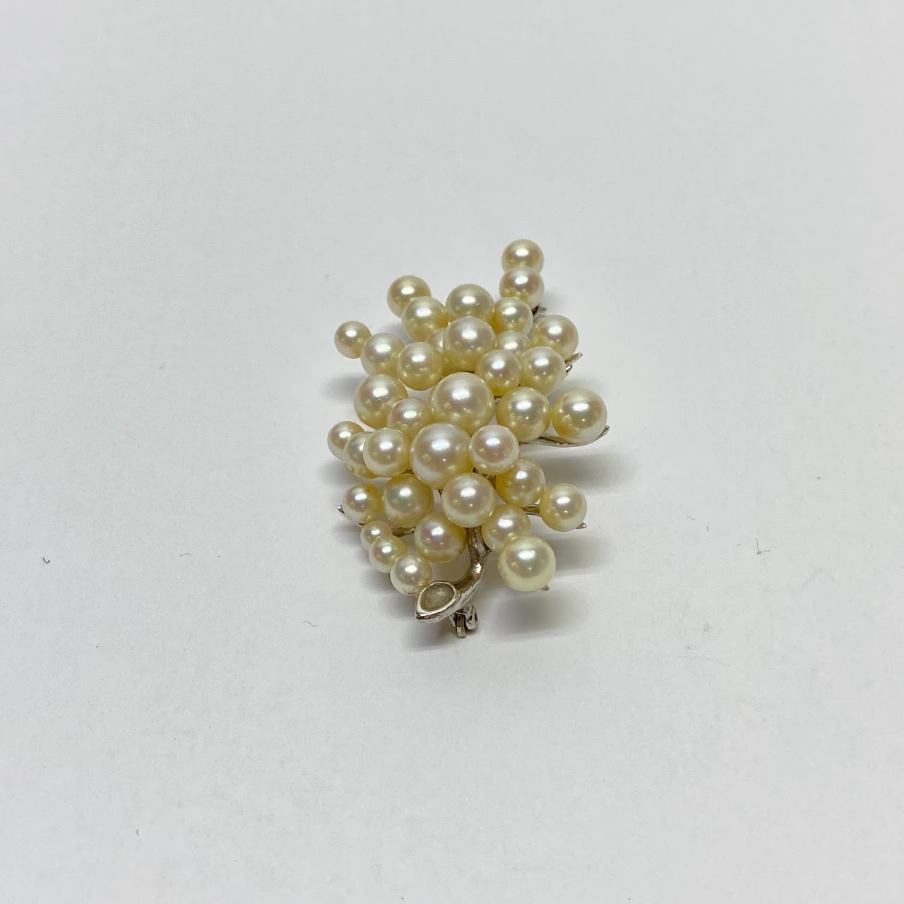 14K White Gold & Pearl Brooch