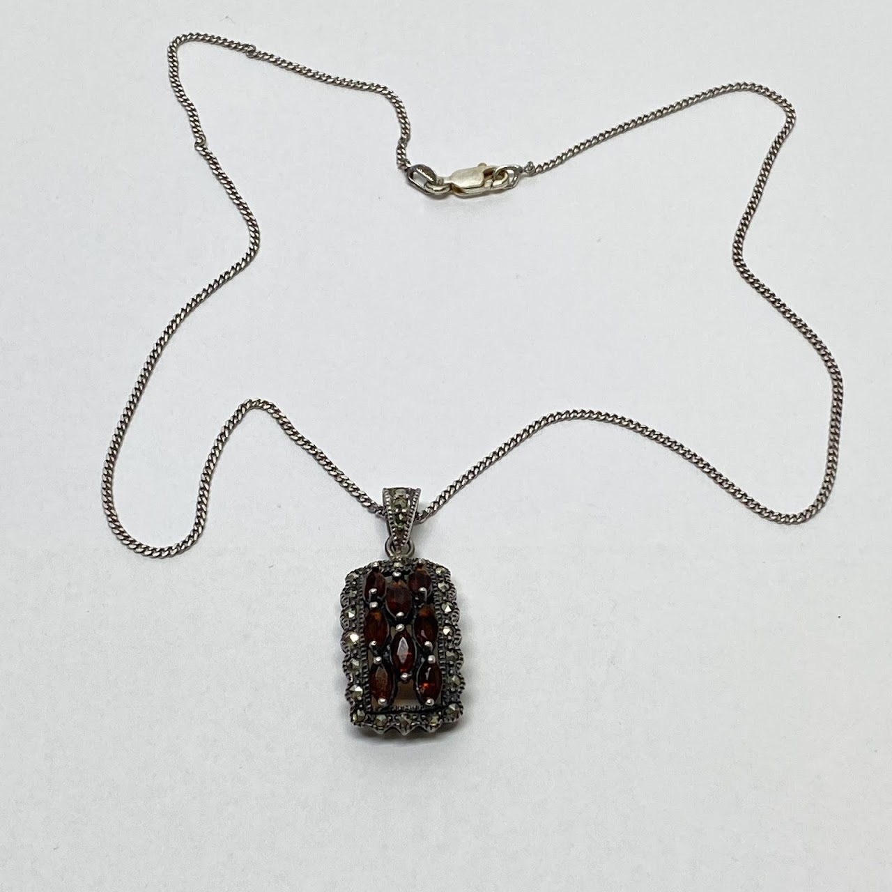 Sterling Silver, Garnet & Marcasite Necklace