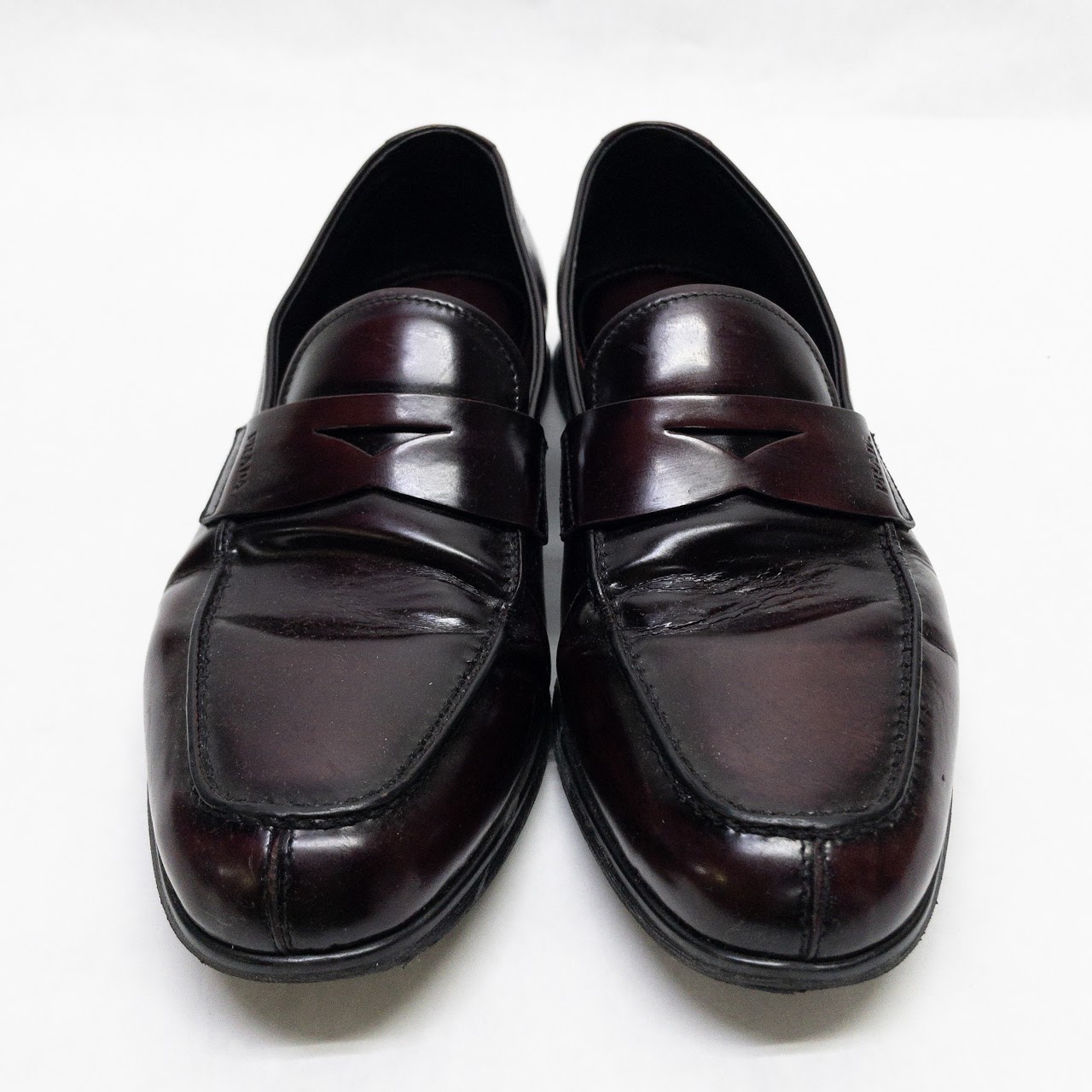 Prada Oxblood Penny Loafers