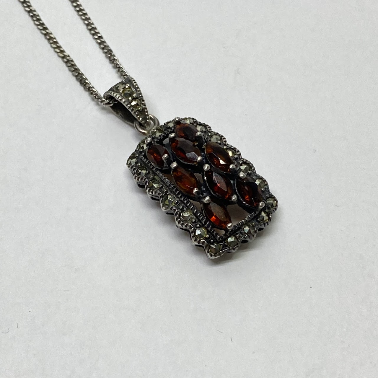 Sterling Silver, Garnet & Marcasite Necklace