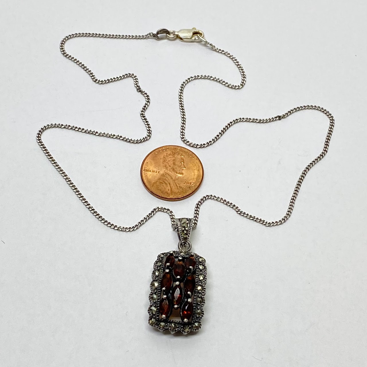 Sterling Silver, Garnet & Marcasite Necklace