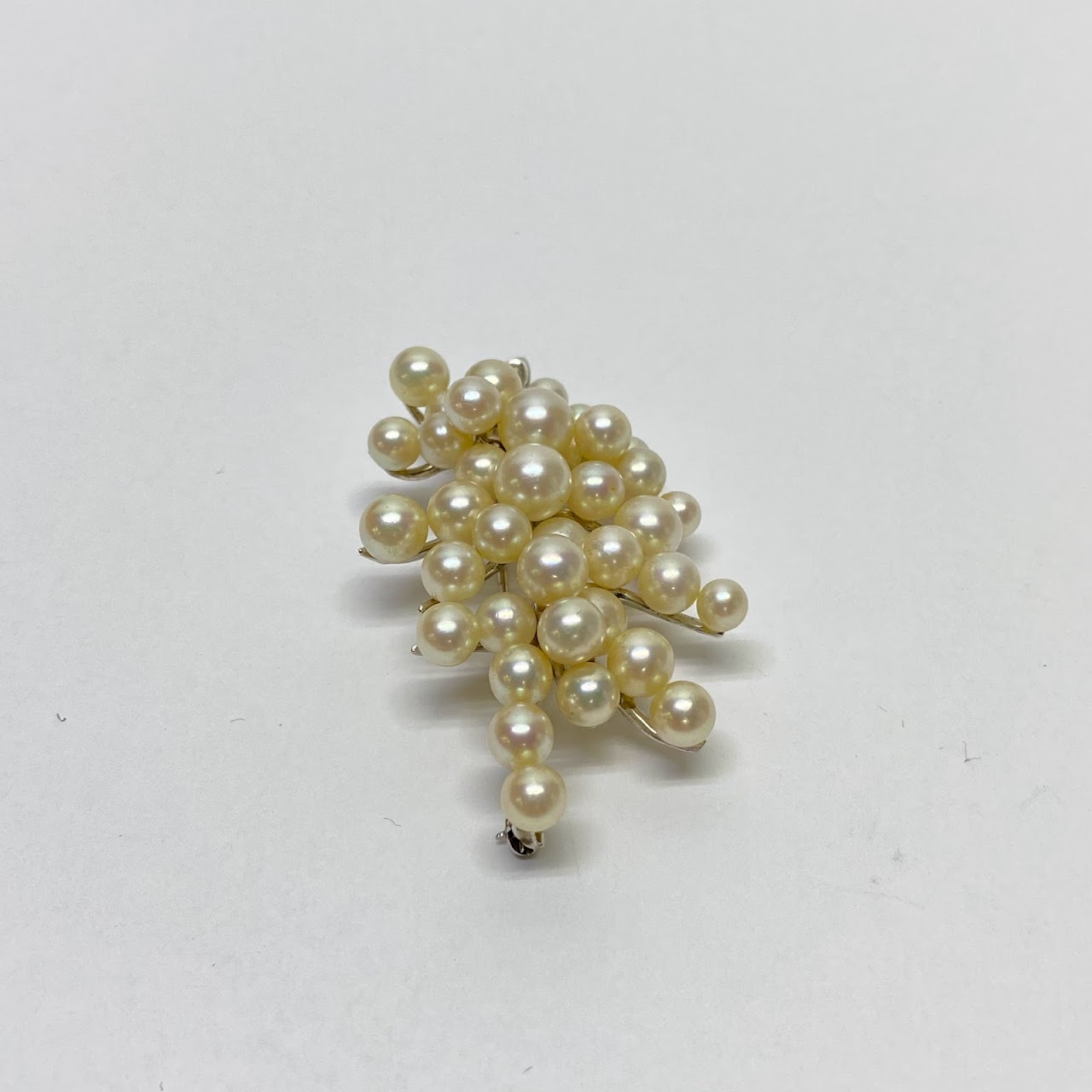 14K White Gold & Pearl Brooch